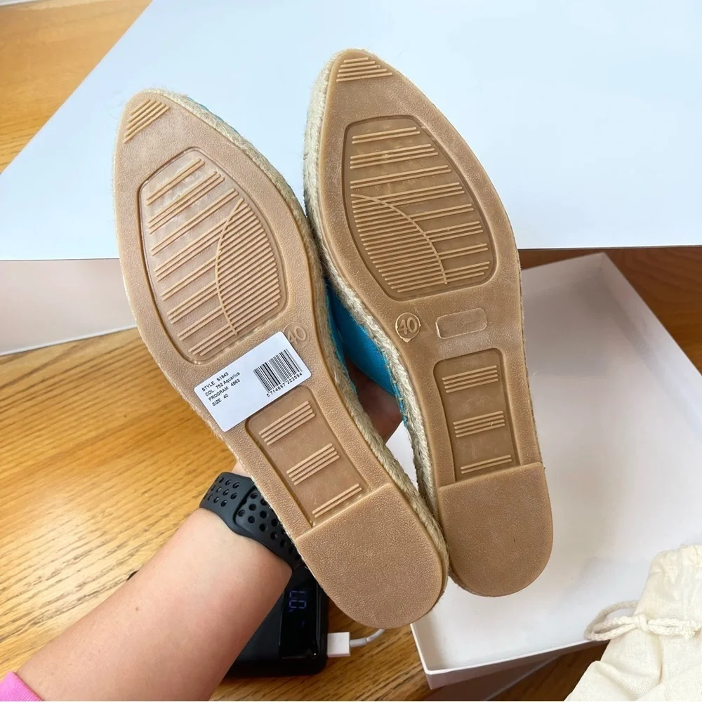 NWT Ganni embroidered espadrilles canvas aqua blue Aquarius starfish slippers